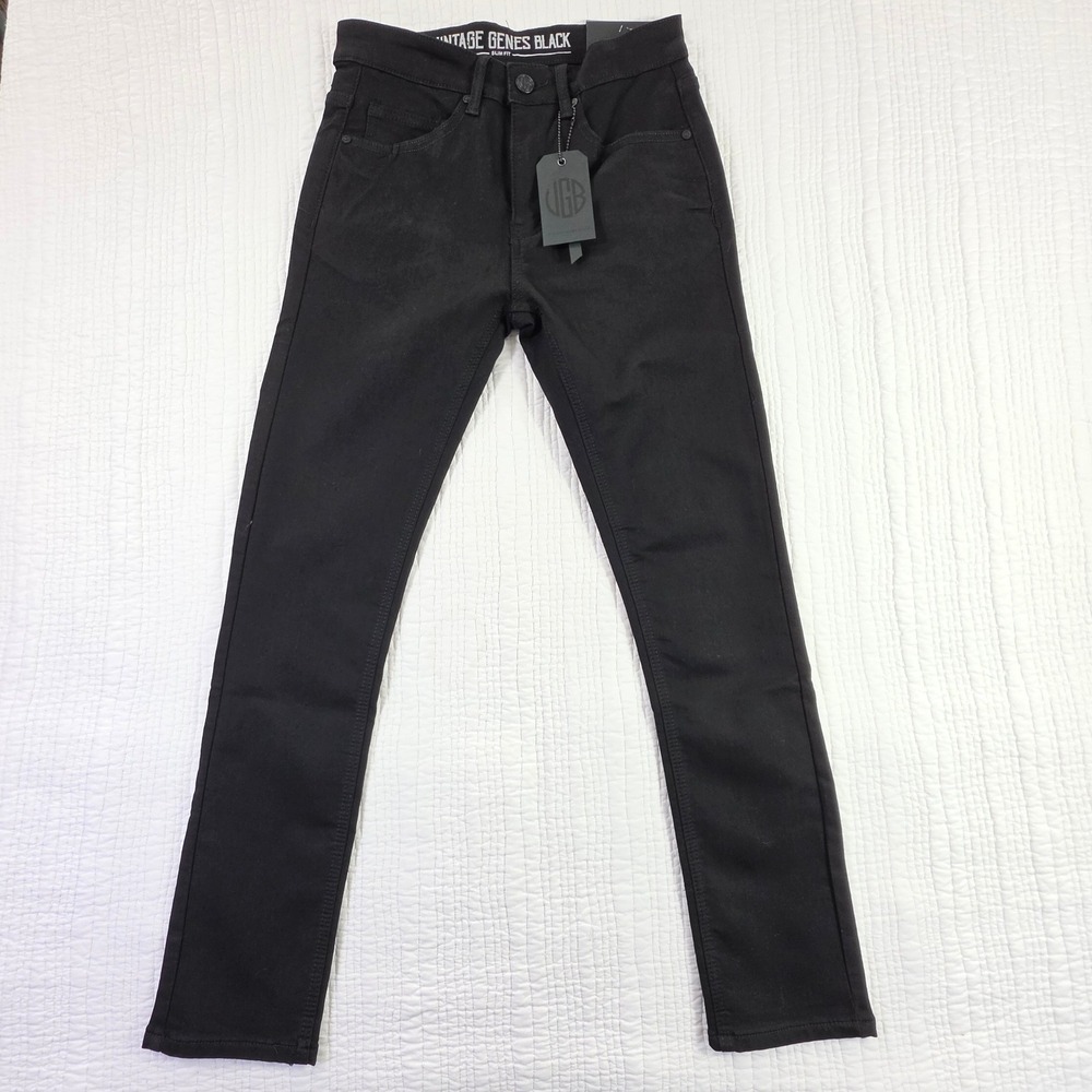 VGB Vintage Genes Black Mens 28x30 Slim Fit French Terry Stretch Denim Jeans